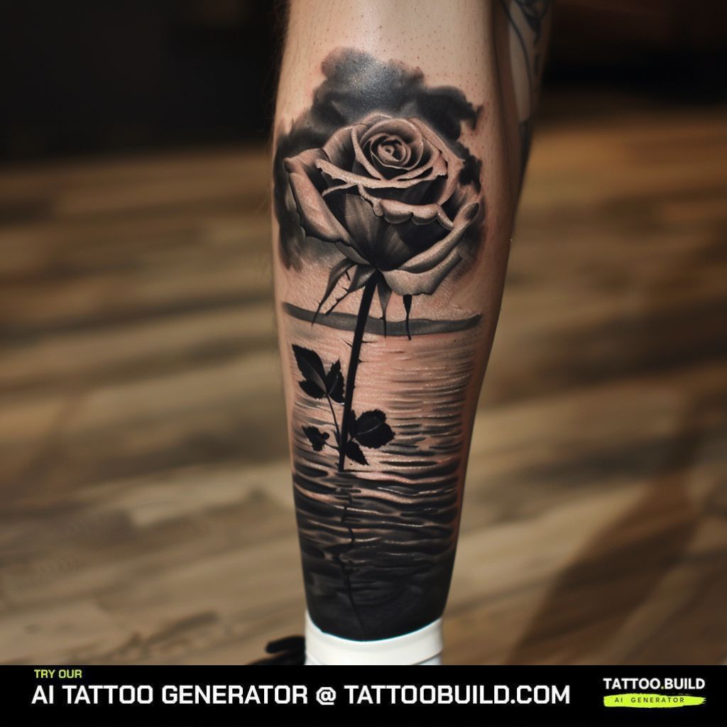 Dark rose tattoo for men on the leg