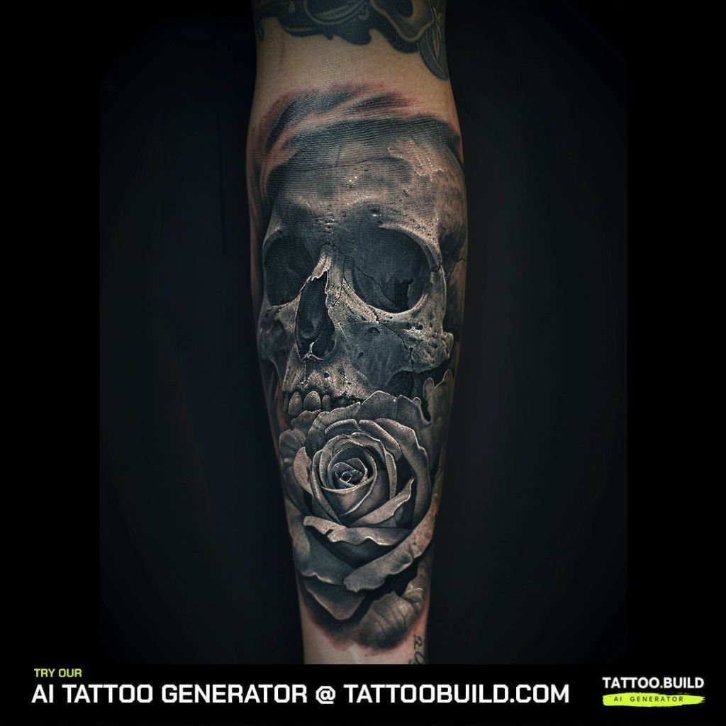 rose and skull dark tattoo for men