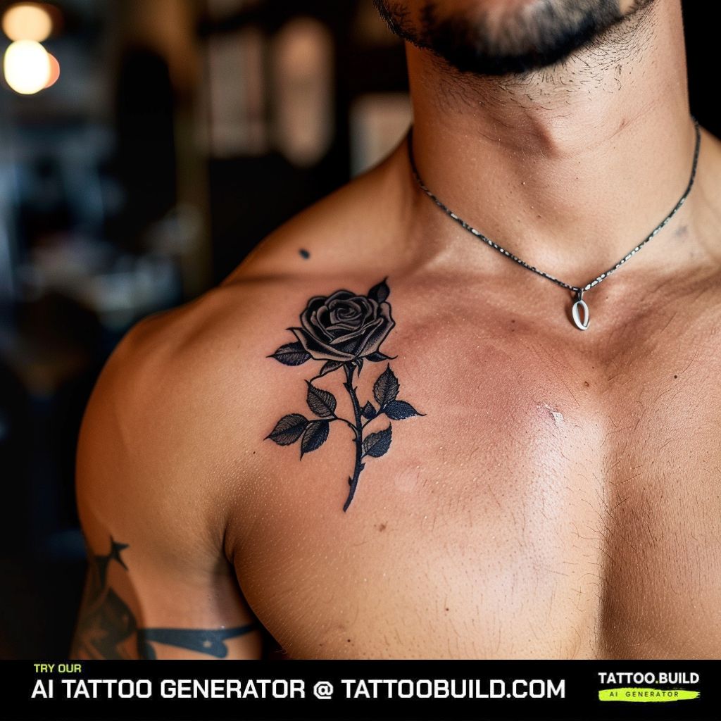 dark rose tattoo for men: flower on the chest