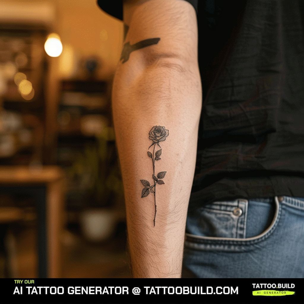 minimalist dark rose tattoo for men