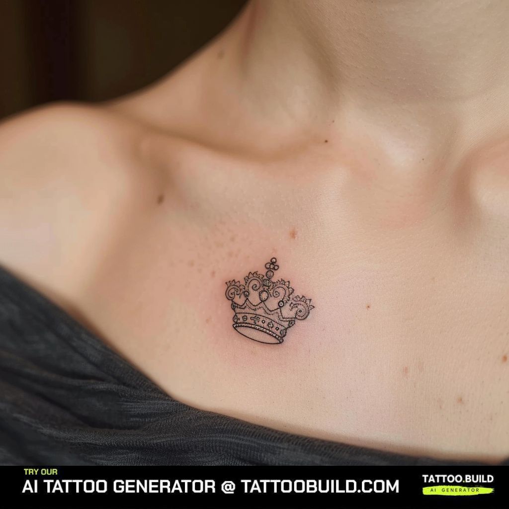 minimal chest crown tattoo