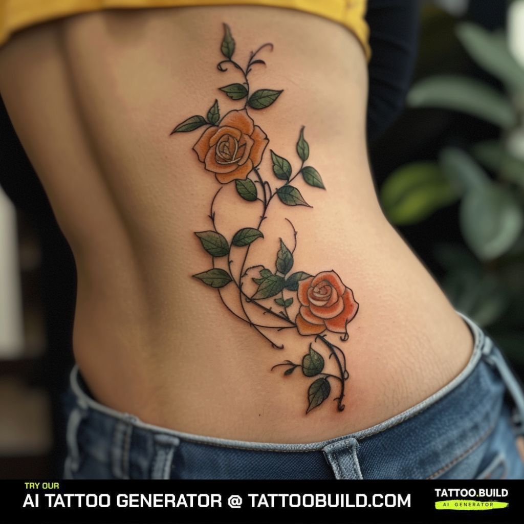 rose vine tattoo on the back