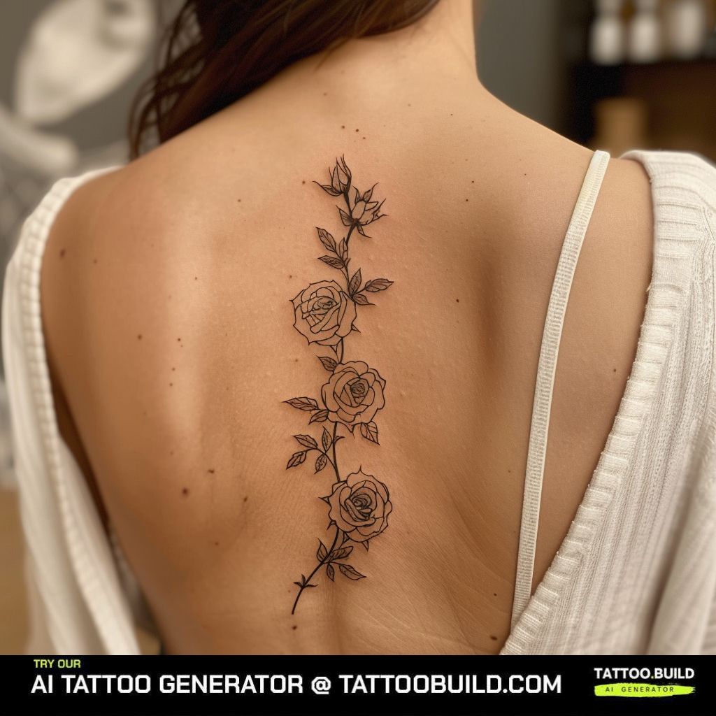 rose vine tattoo on the spine