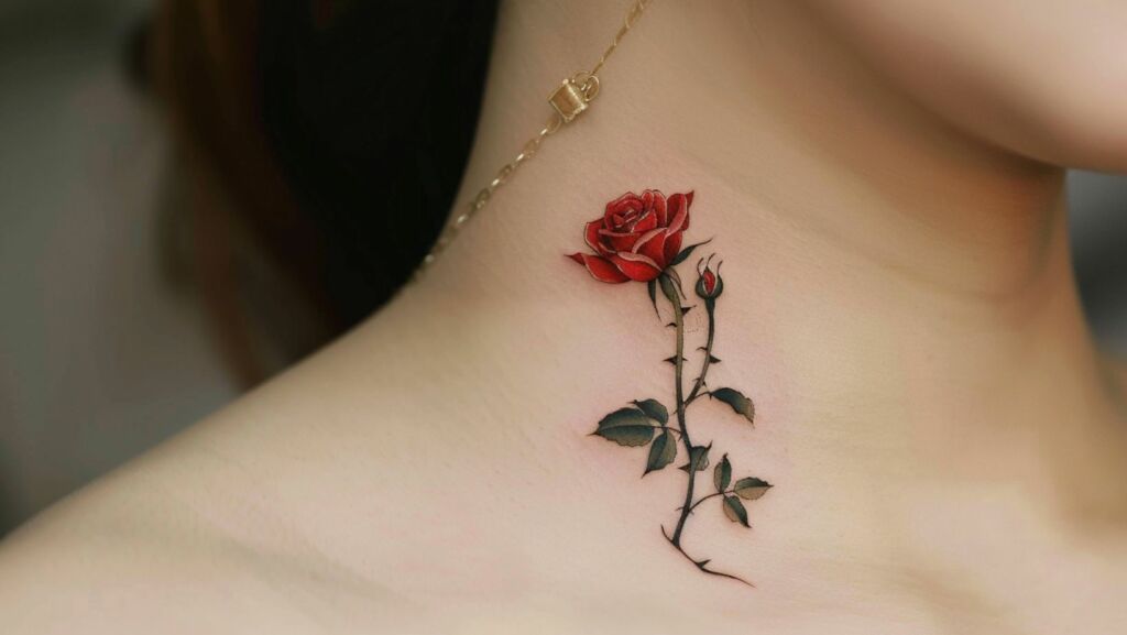 rose with thorn tattoo on the neck