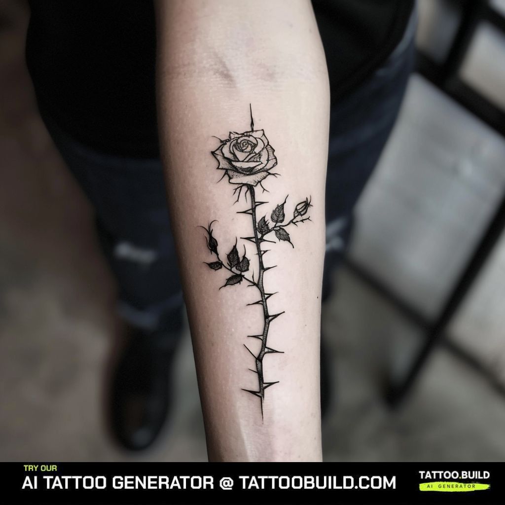 black and white thorns rose tattoo