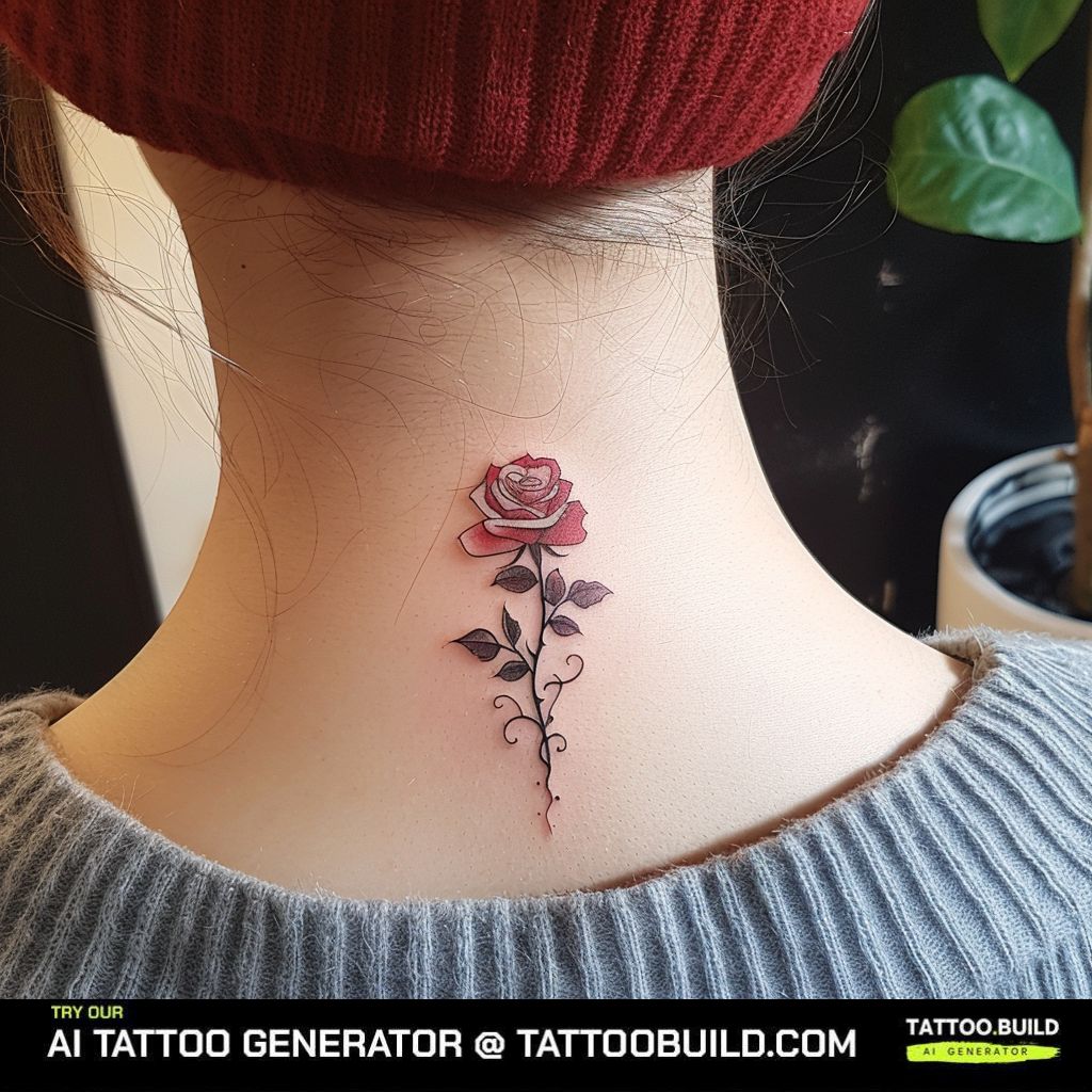 rose with thorns tattoo on the neck