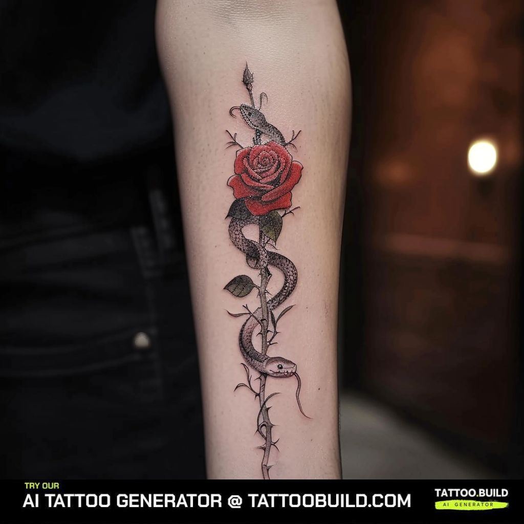 rose with thorns and snake tattoo meaning