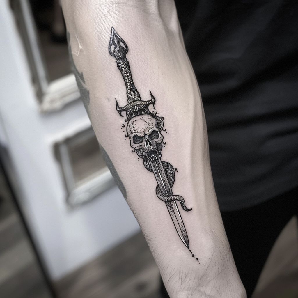 skull with dagger tattoo idea