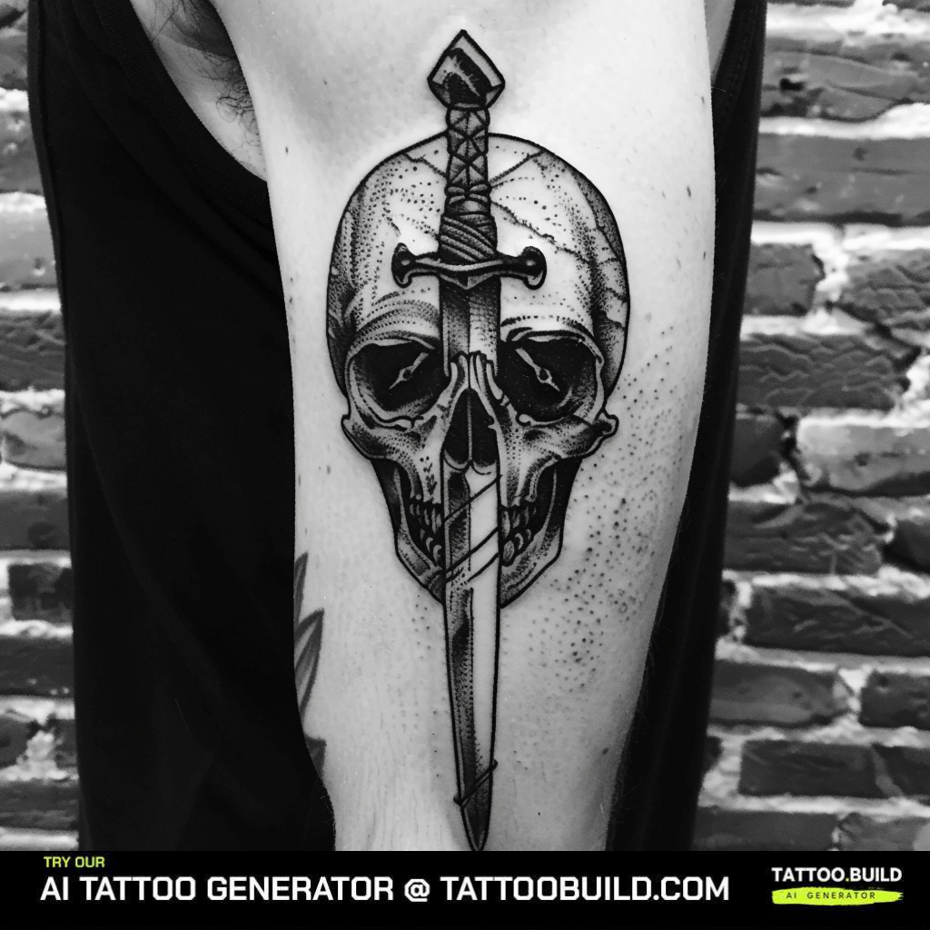 dagger pierced through a skull tattoo