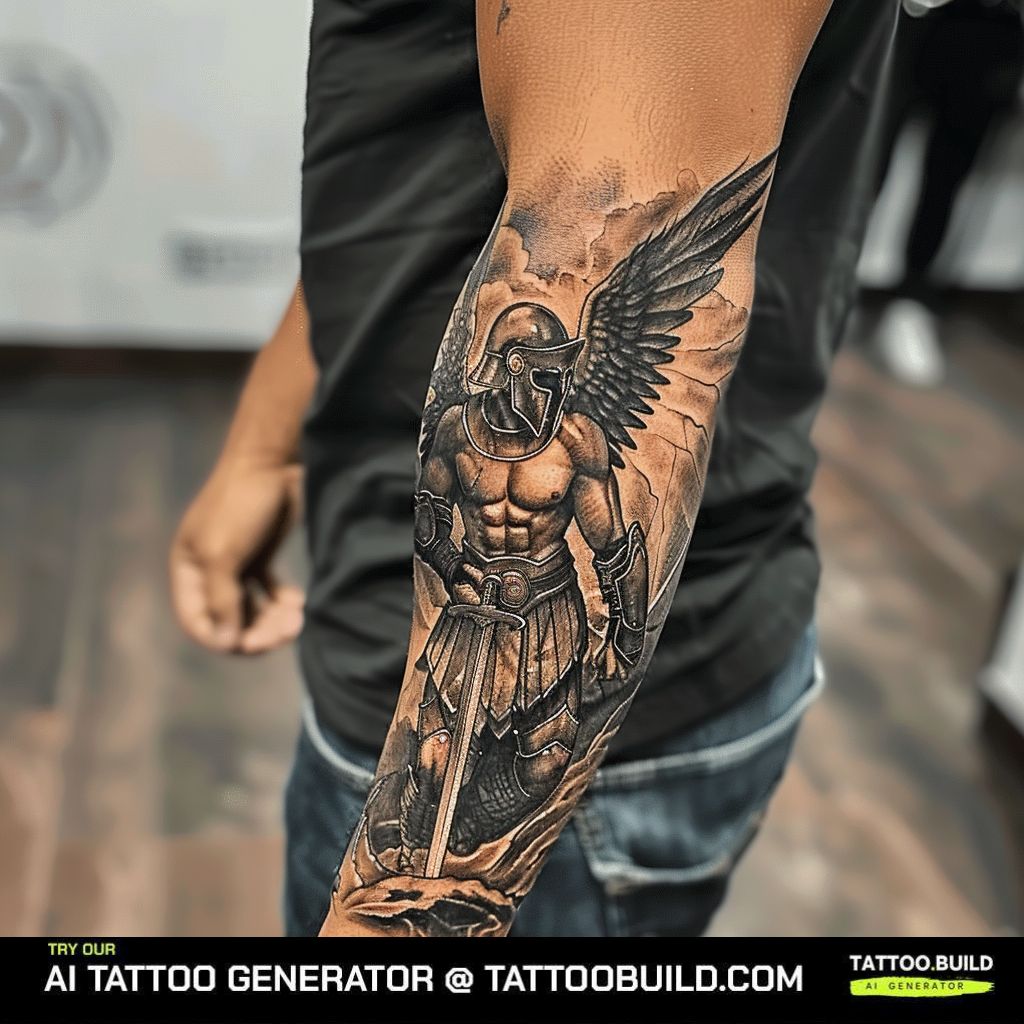 warrior tattoo for guys: black and white