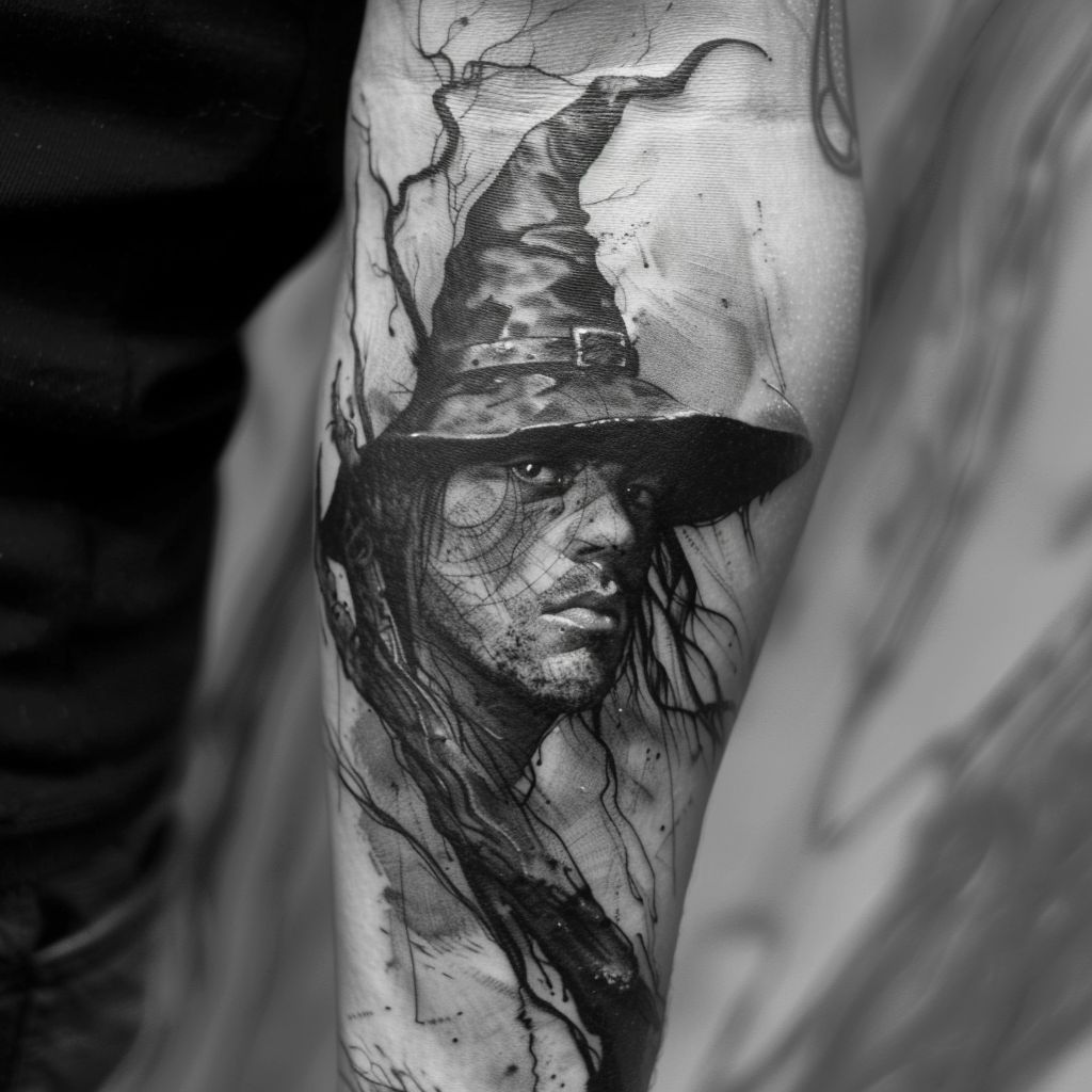 witch black and white tattoo for guyd