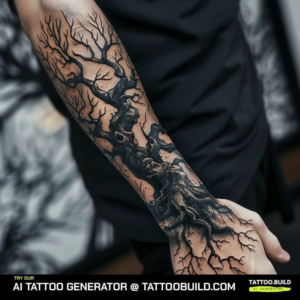 black and white tattoo ideas for men: dead tree