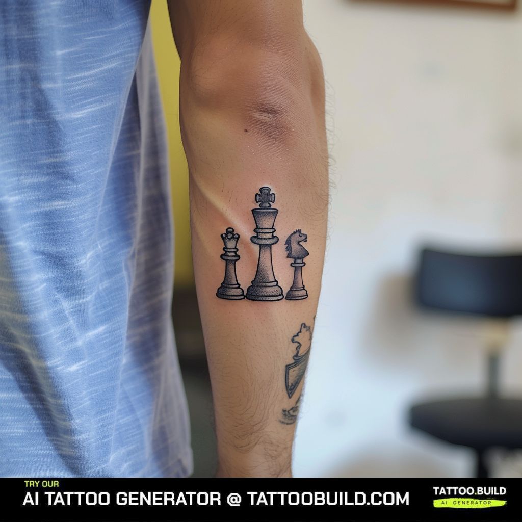 group chess piece small leg and thigh tattoo for guys