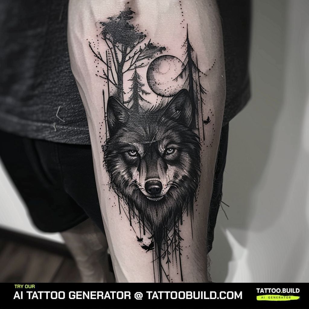 night wolf: black and white tattoo ideas for men