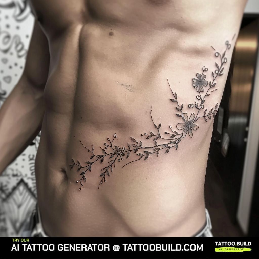 flower male side body tattoo
