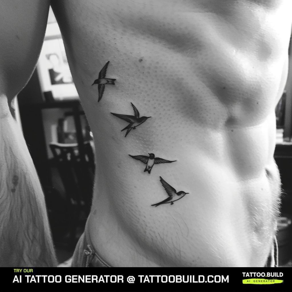 3 birds tattoo on the side of a man