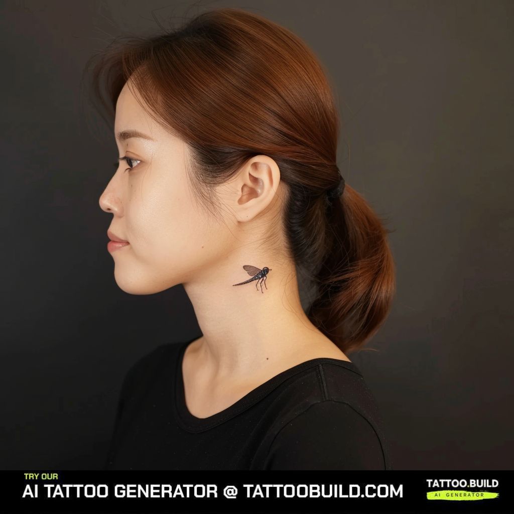 fly tattoo on the neck