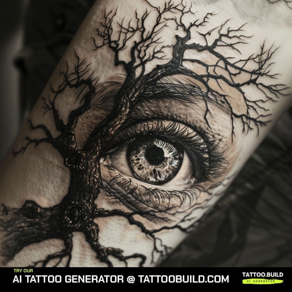 tree and eye tattoo for men