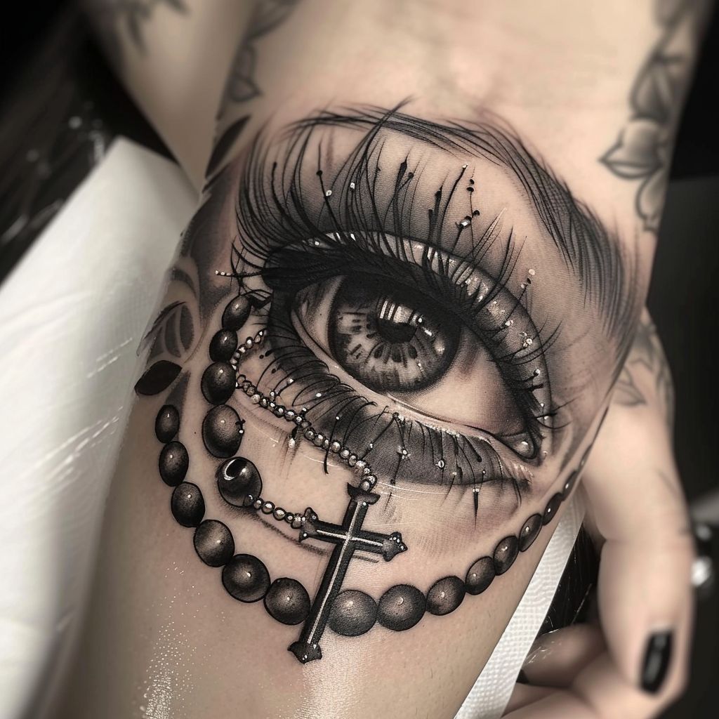 eye and rosary tattoo designs for men