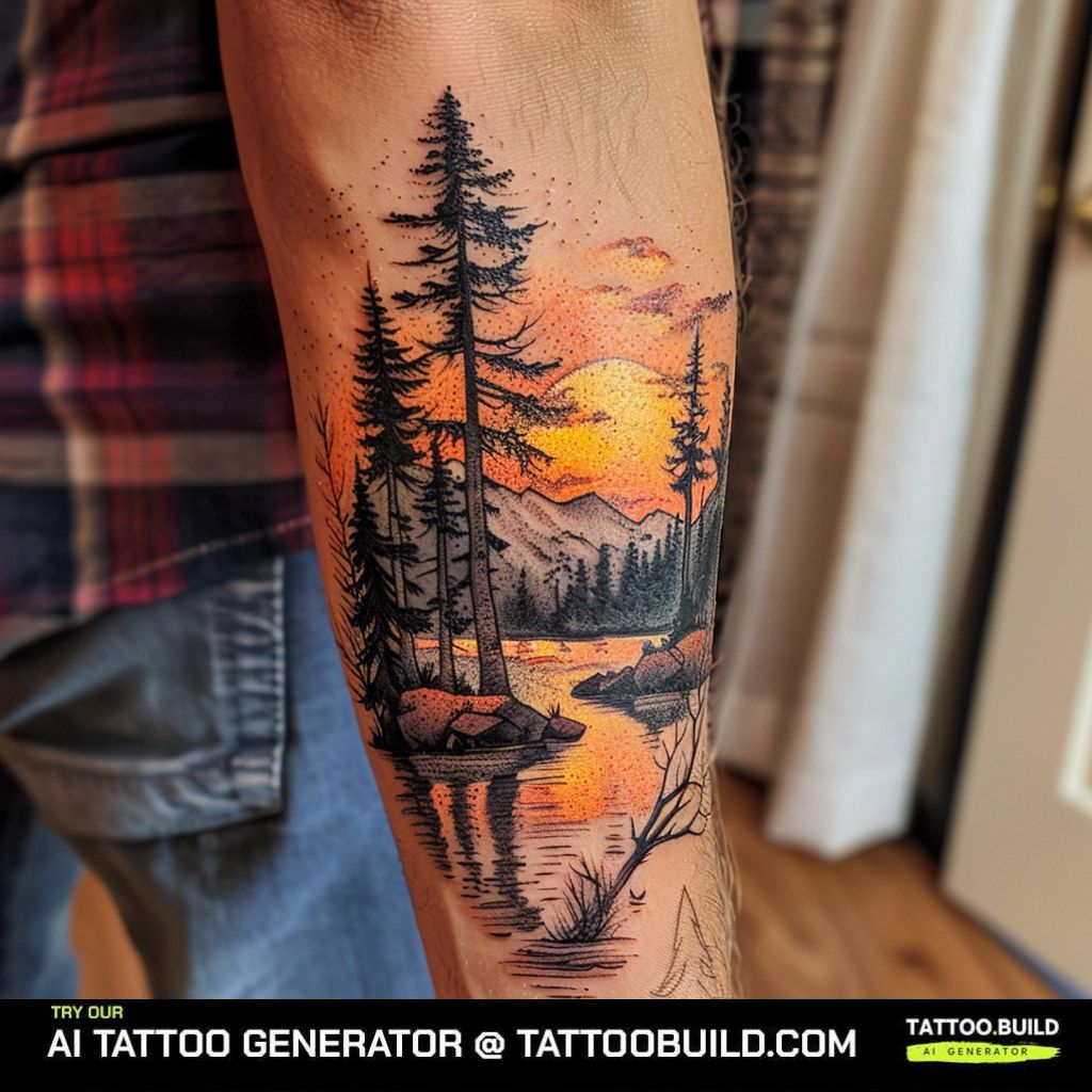 nature sunrise and forest tattoo