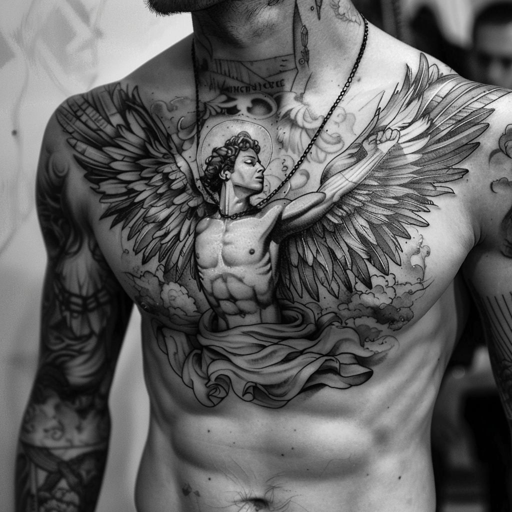 angel black and white tattoo for guys