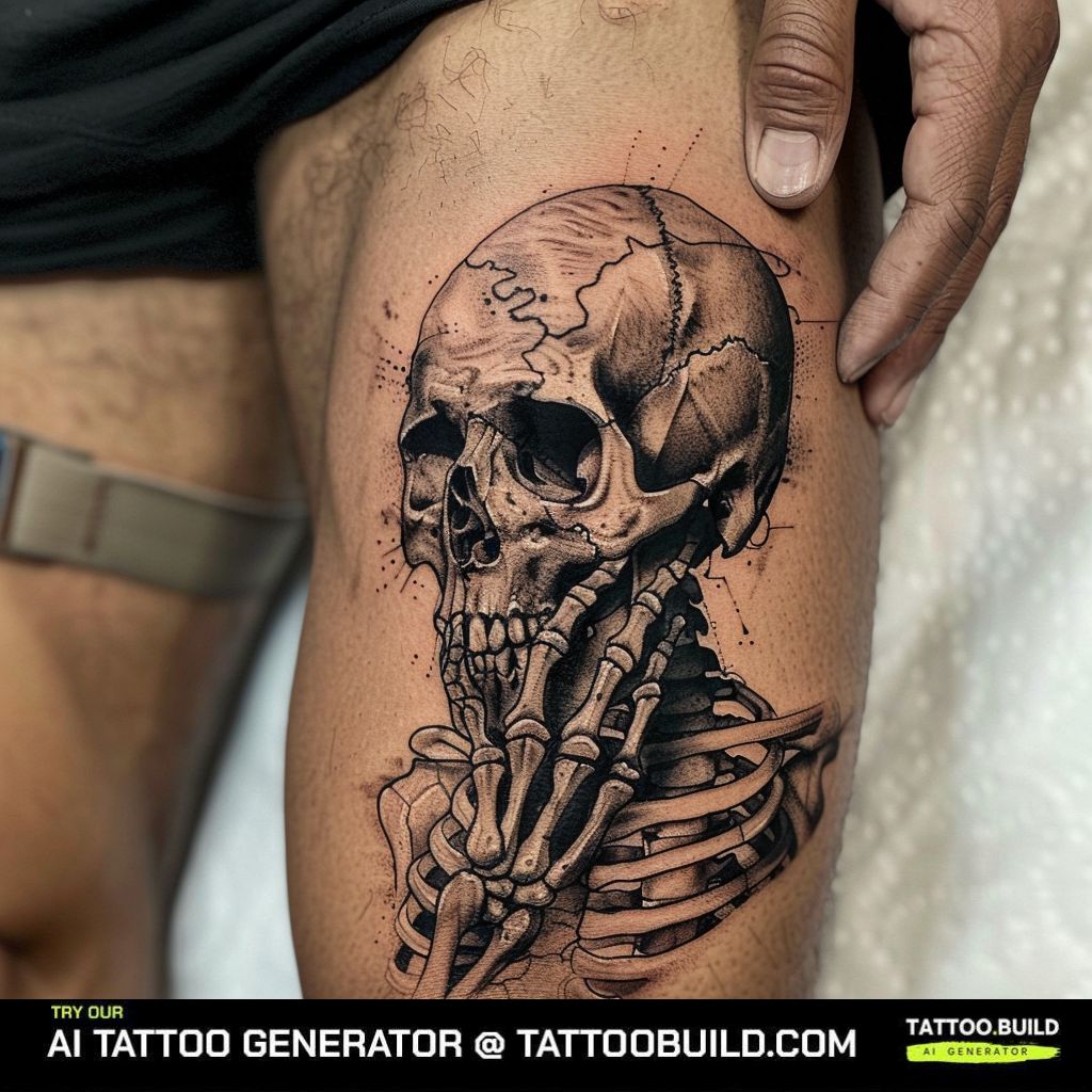skull thigh tattoo