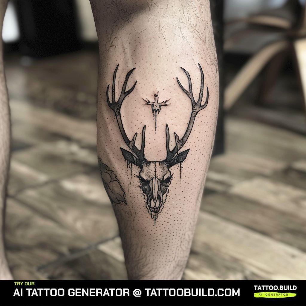 Deer skull leg tattoo