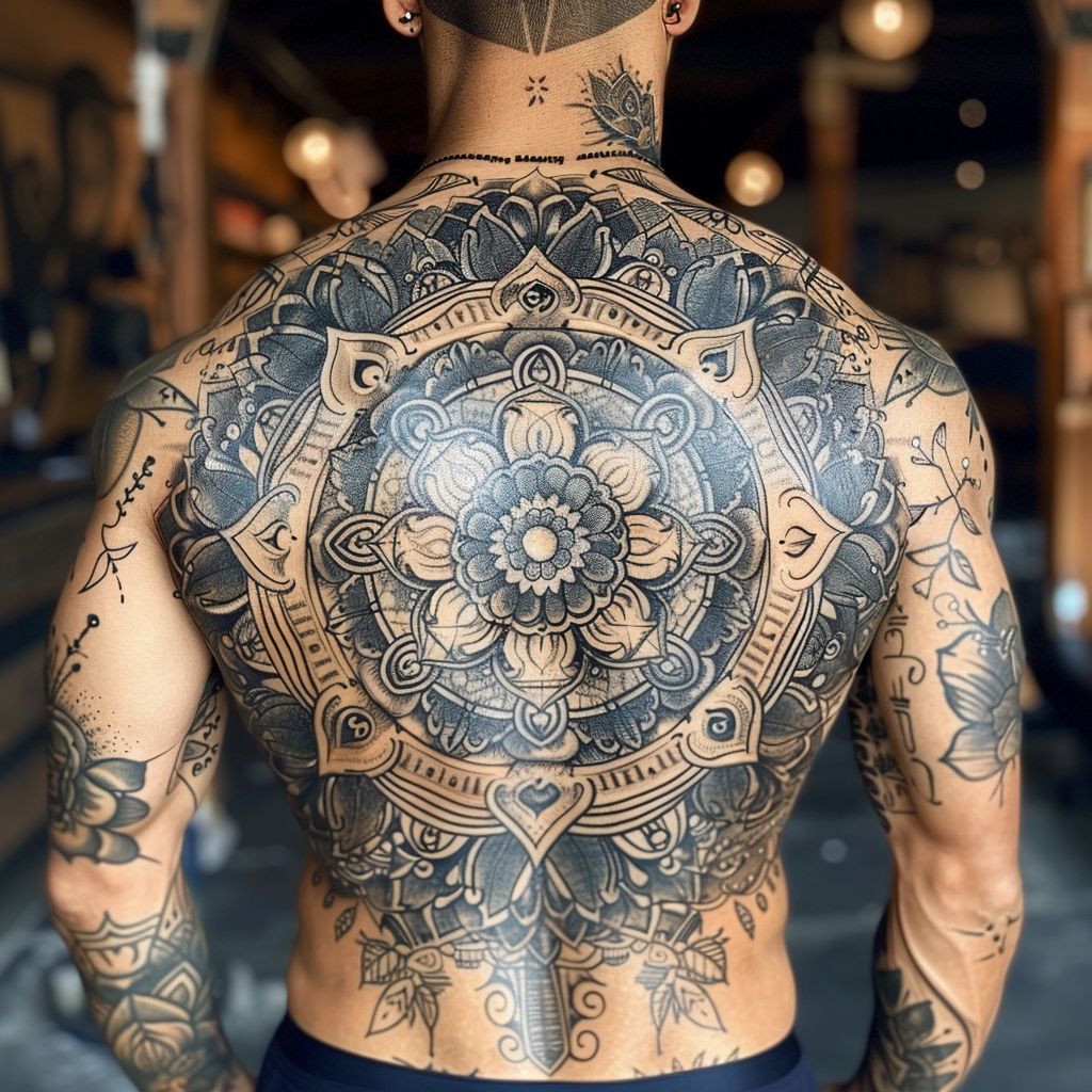 mandala back tattoo for men