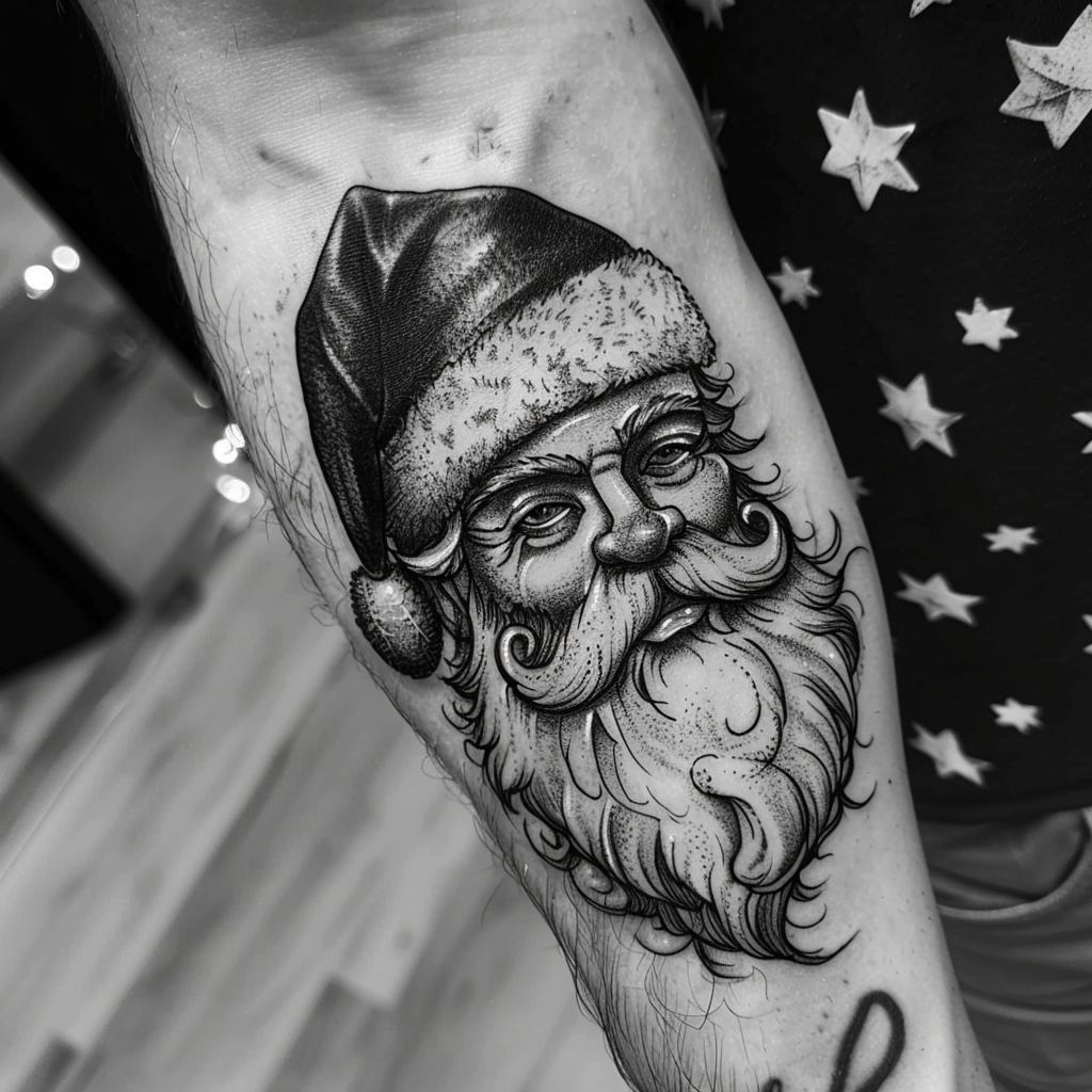 santa black and white christmas tattoo