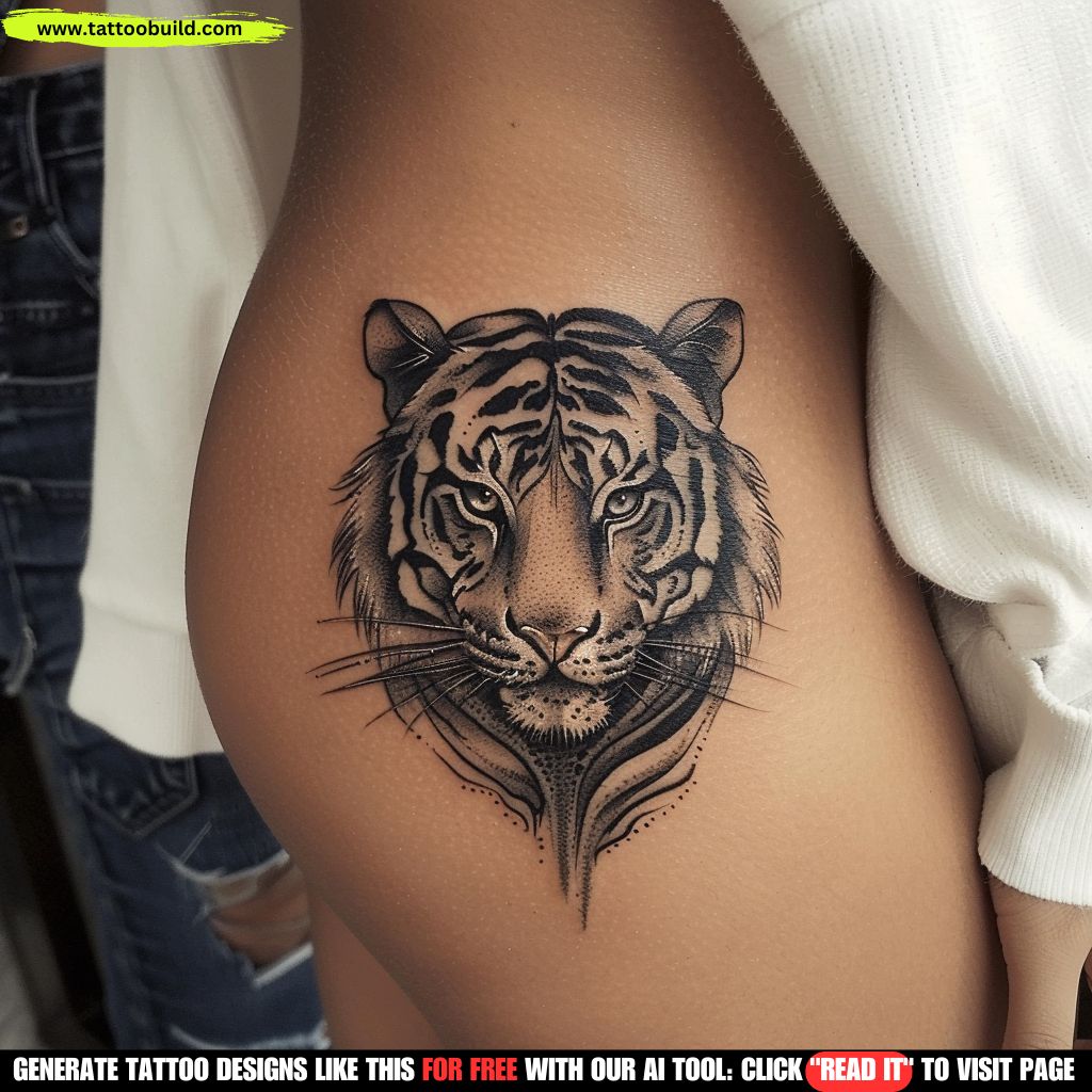 tiger thigh tattoo for women