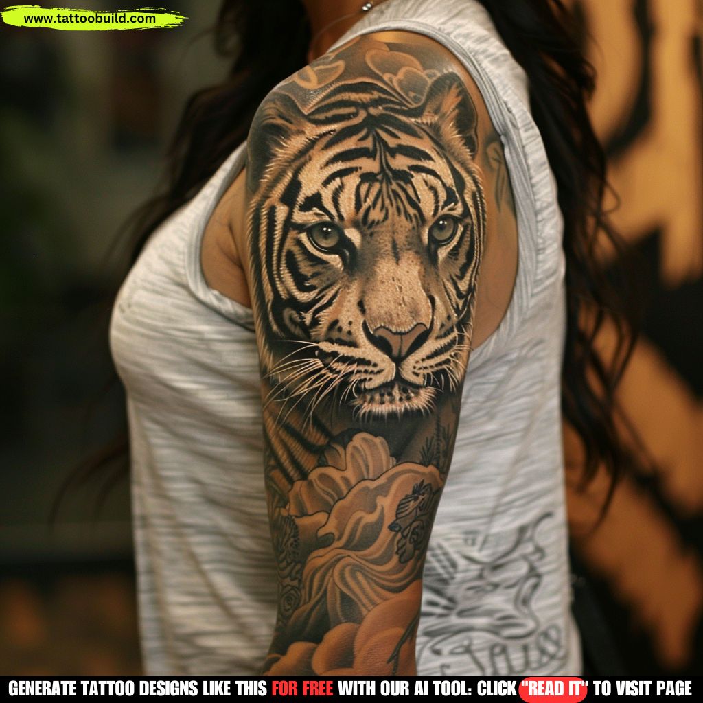 tiger realistic sleeve tattoos for women
