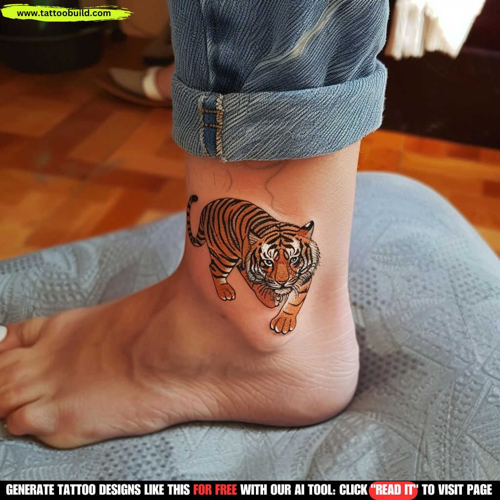 tiger tattoo on the ankle of a pretty women