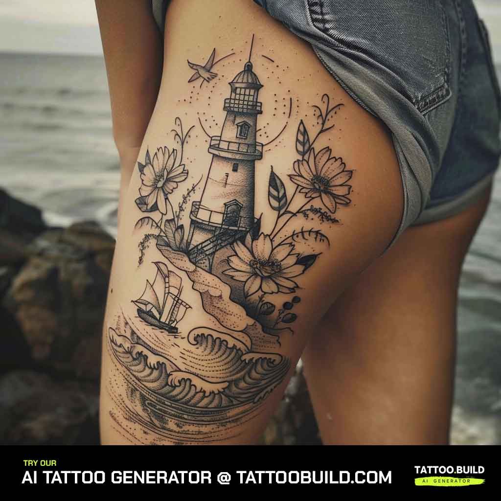 Floral Lighthouse Tattoo Ideas