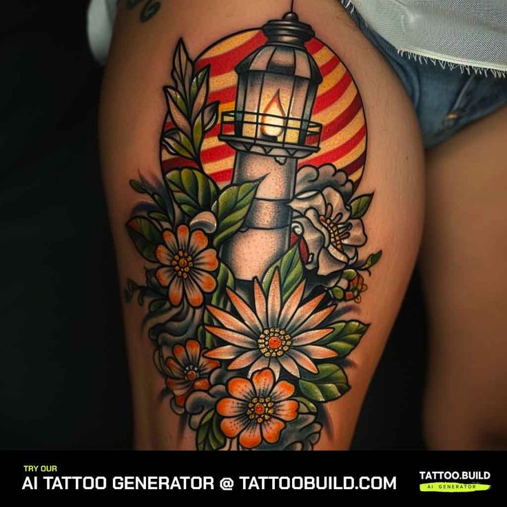 Color Lighthouse Tattoo Design