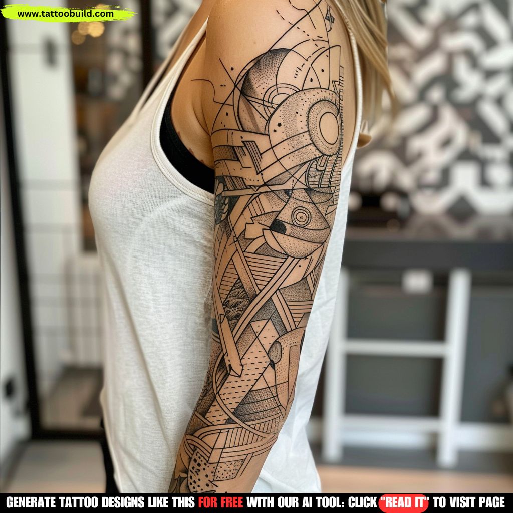 geometric sleeve tattoo for women