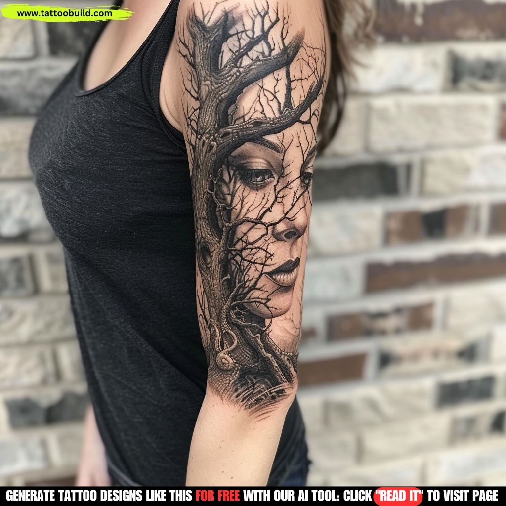 tree sleeve tattoo for women