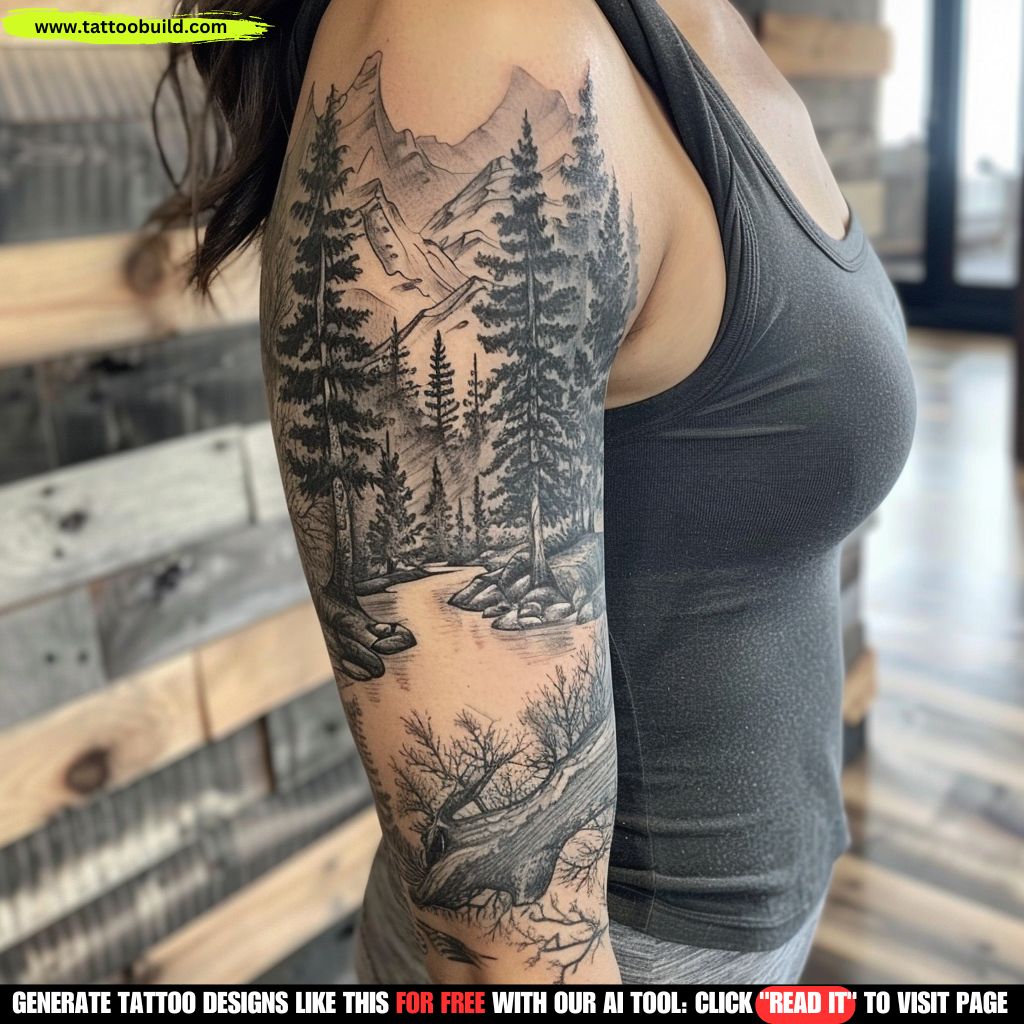 nature themed sleeve tattoo for women
