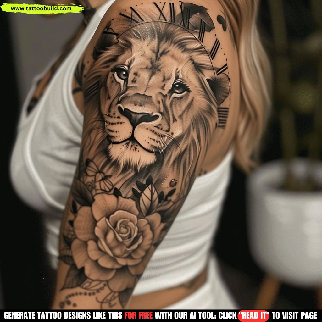lion sleeve tattoo for women