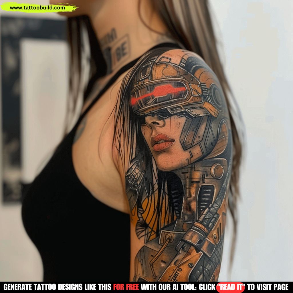 cyberpunk sleeve tattoo for women