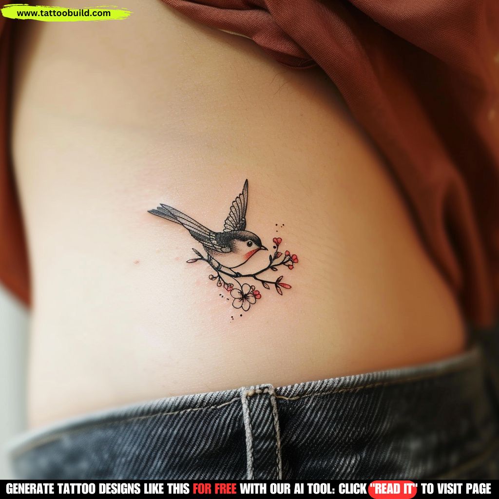 side bird tattoo for women