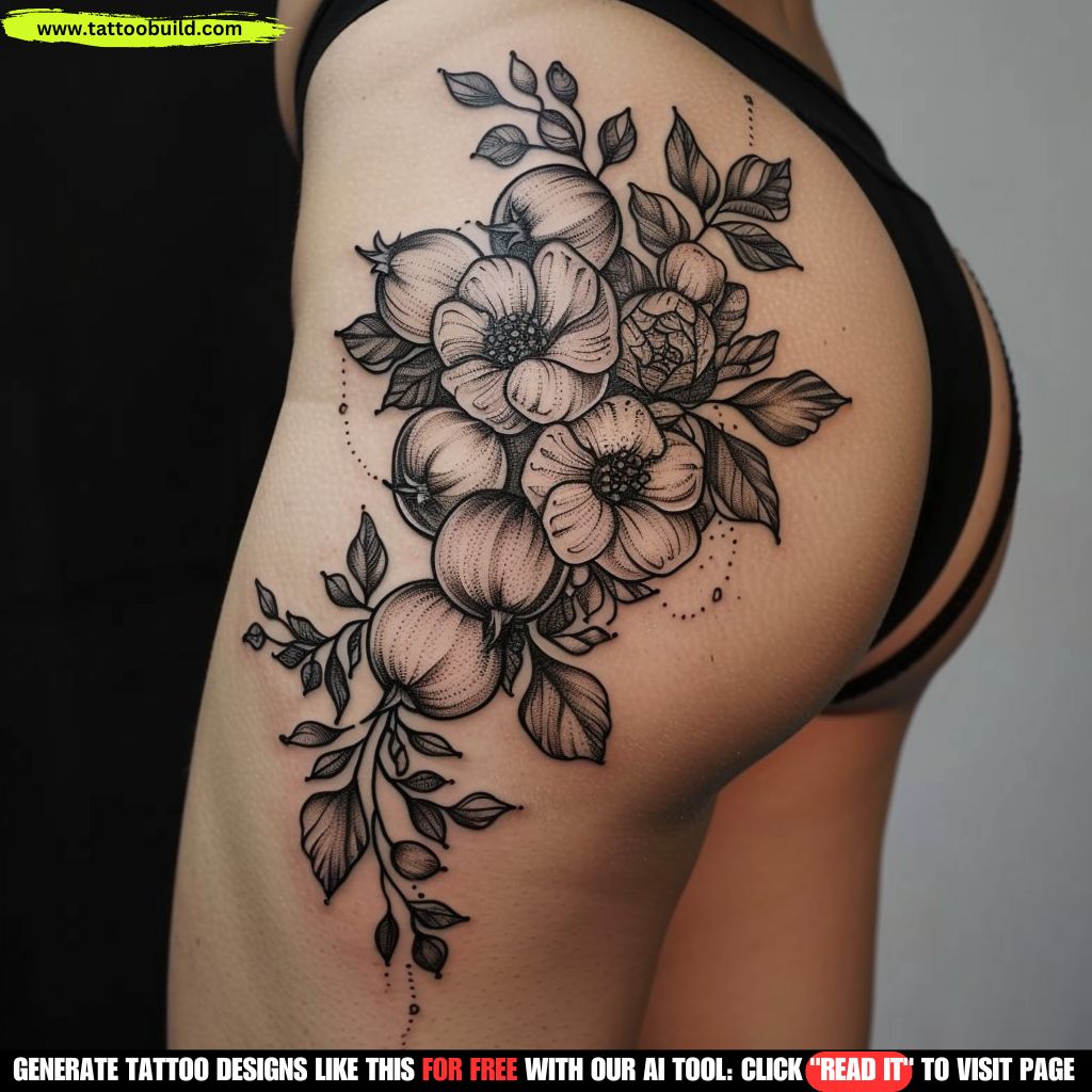 Flower Tattoo Ladies Thigh