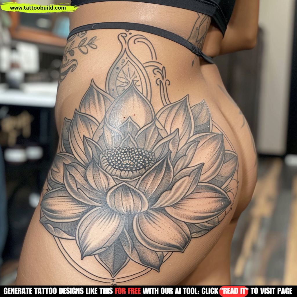 Lotus tattoo for women's thigh