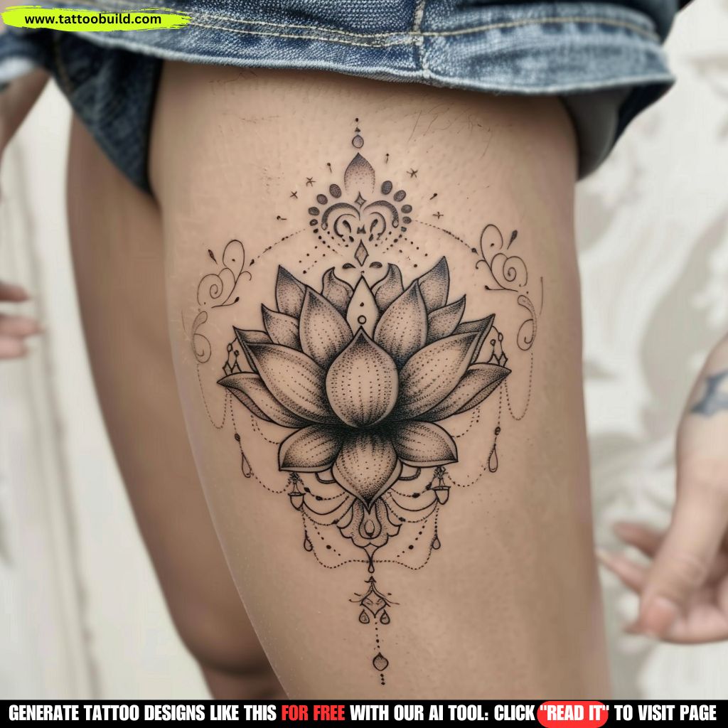 Lotus thigh tattoo ladies