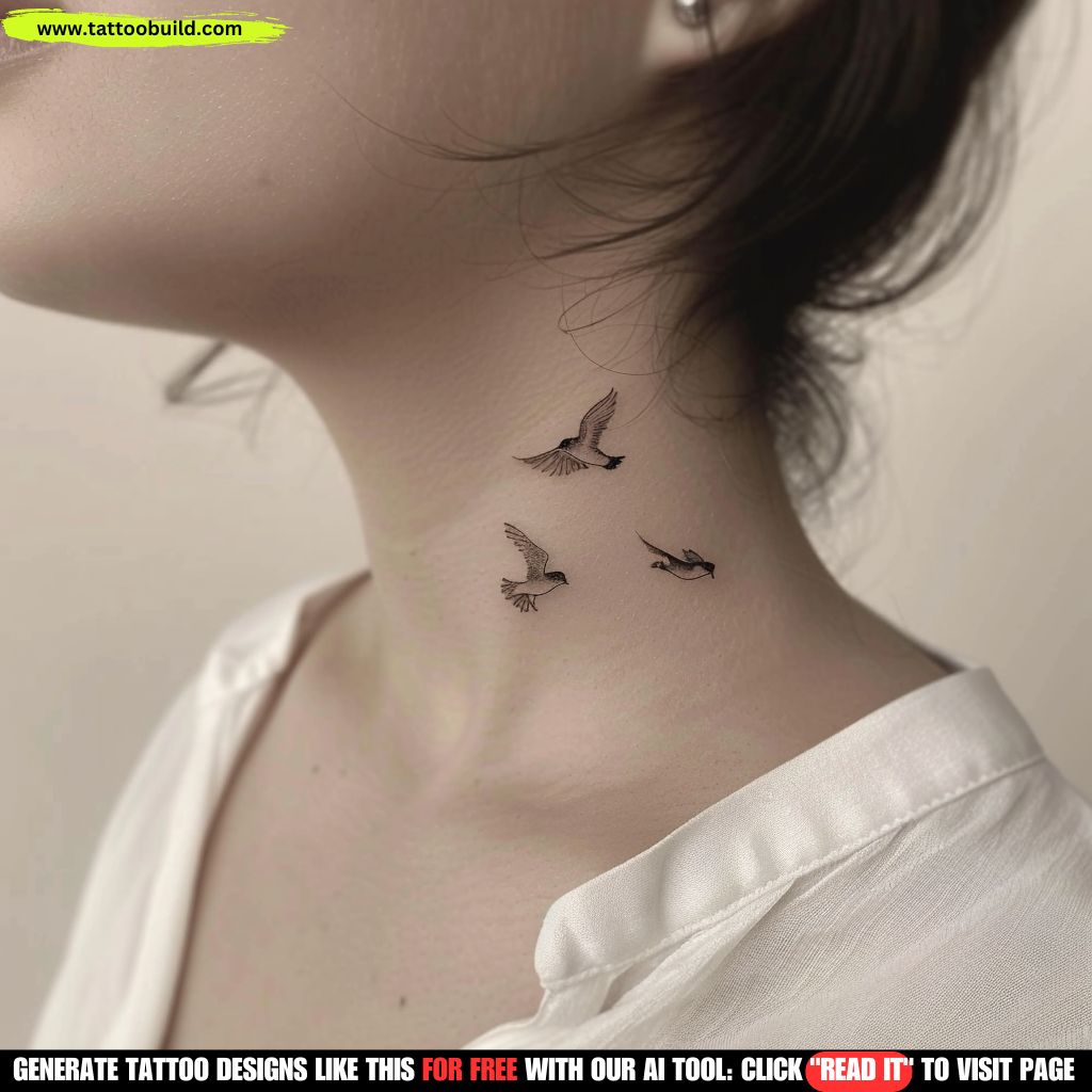 bird on flight women neck tattoo