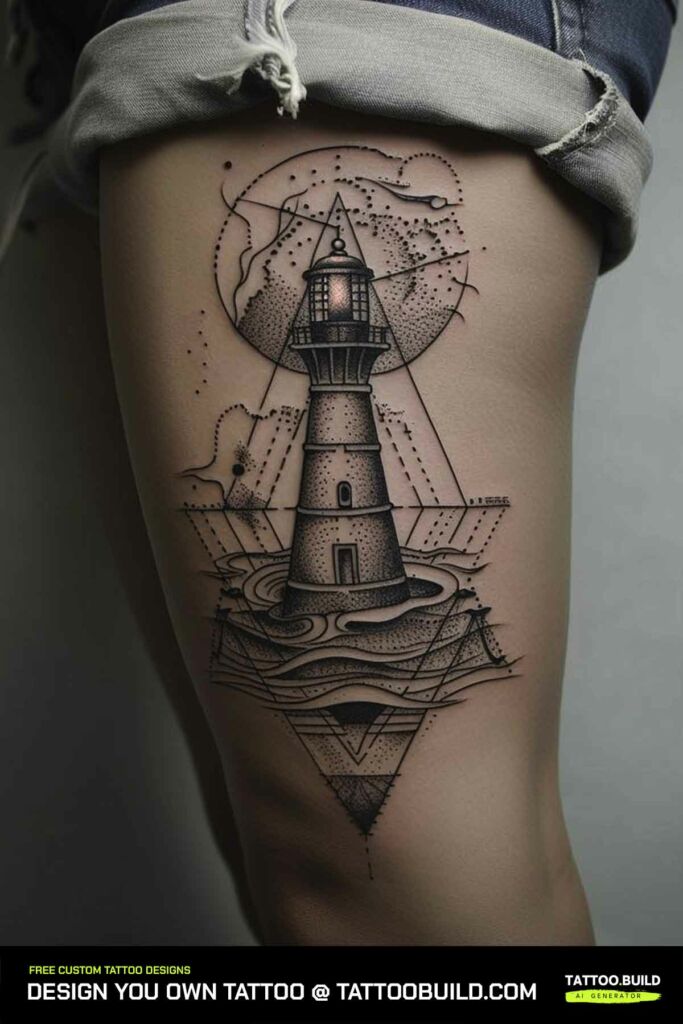 Fine Line Lighthouse Tattoo