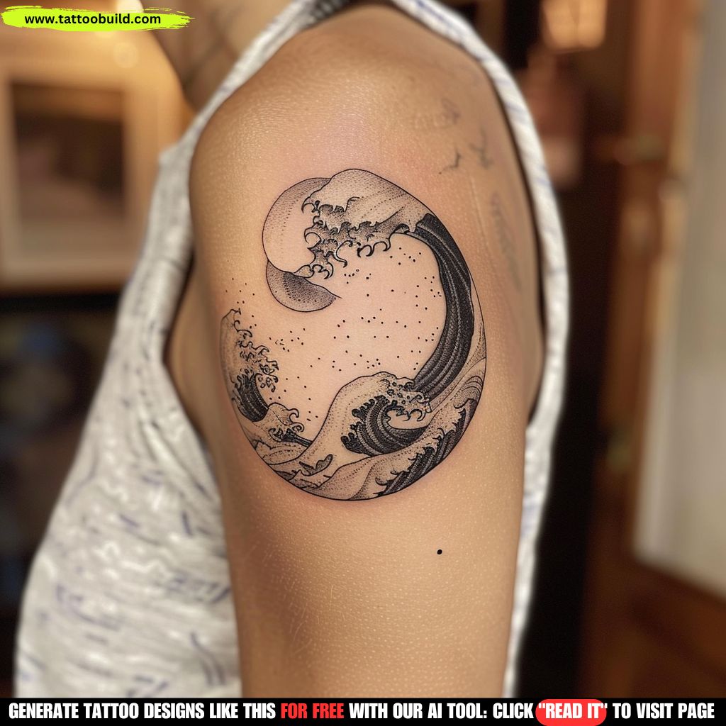 shoulder wave moon tattoo