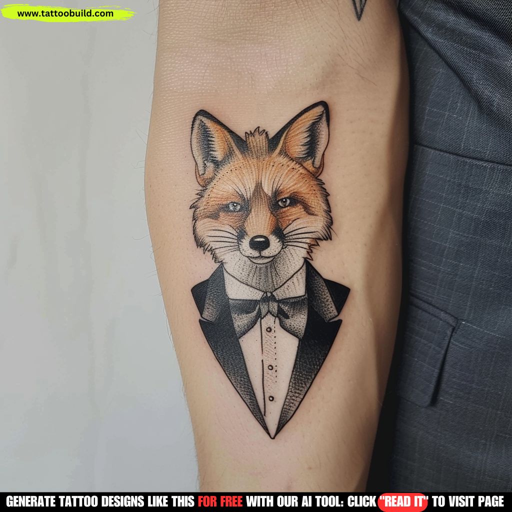 fox on tuxedo tattoo