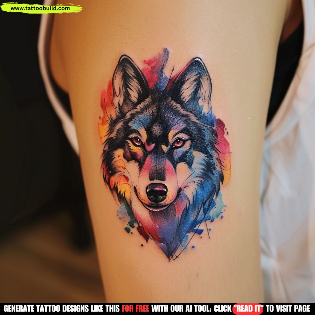 water color wolf tattoo design ideas