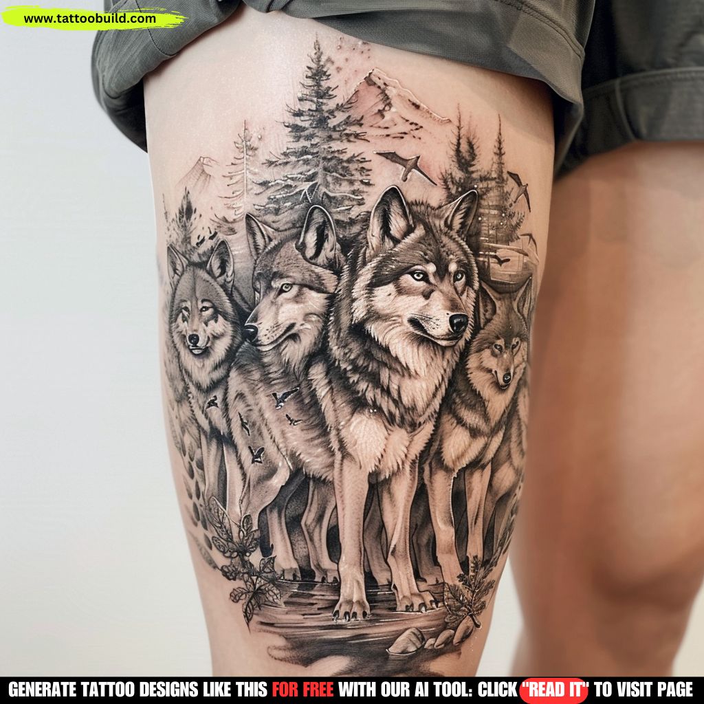 wolf pack tattoo design idea
