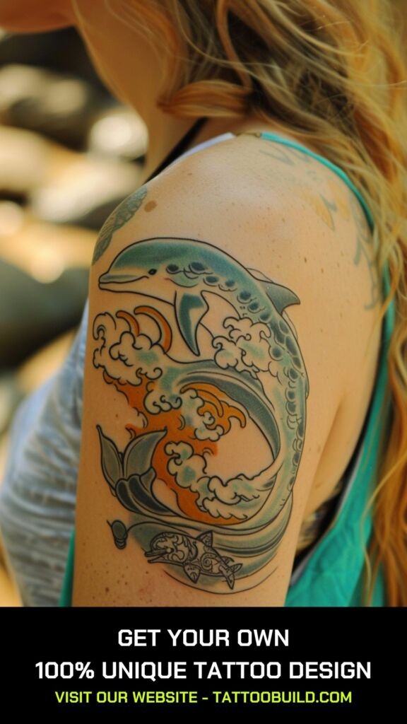 dolphin and wave tattoos for females